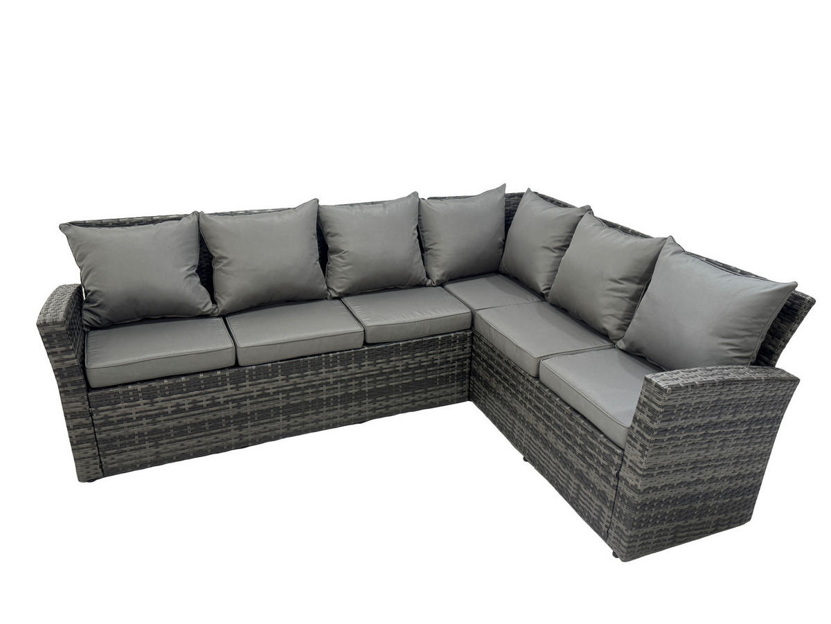 GARTENMÖBEL SET PE Polyrattan 8-Sitzer - Dunkelgrau/Grau, Glas/Kunststoff - Fimous