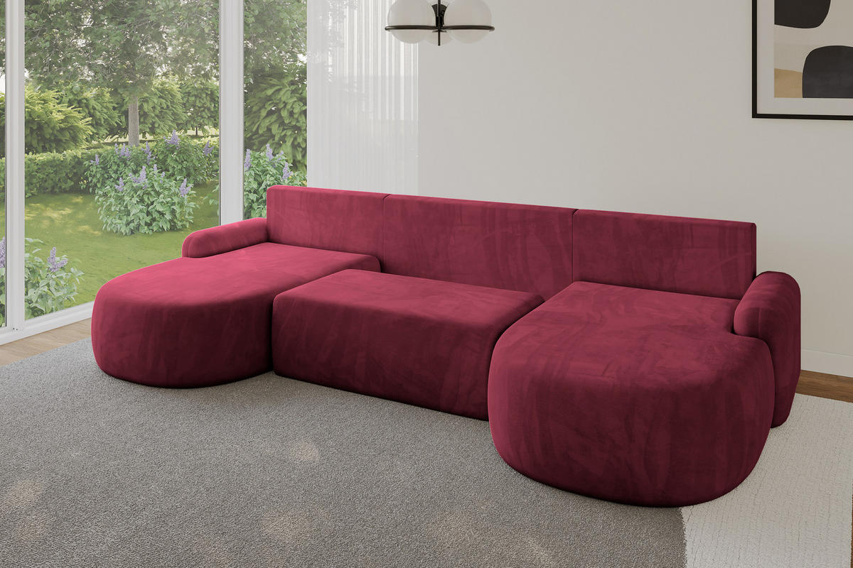 WOHNLANDSCHAFT mit Schlaffunktion und Bettkasten LIRA-U - 335x172x89 Bordeauxrot - Bordeaux, Holzwerkstoff/Textil (335/89/172cm) - ALTDECOR