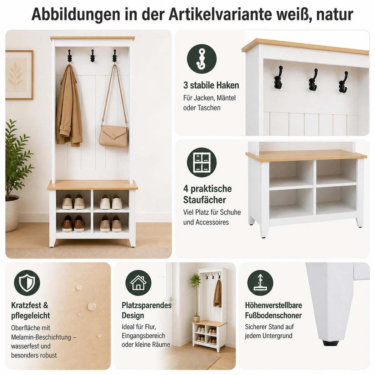 GARDEROBE Weiß, Beige - Beige/Weiß, Holz (76/170/39cm) - MCW