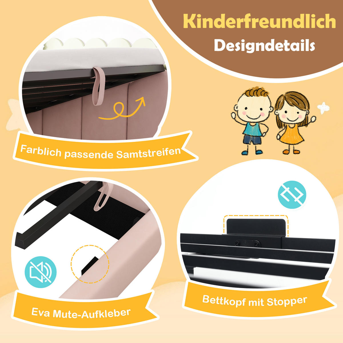 POLSTERBETT 90/190 cm aus Samt mit hydraulischem Stauraum und Kronen-Gitter-Design, Rosa - Rosa, Textil (90/190cm) - Redom