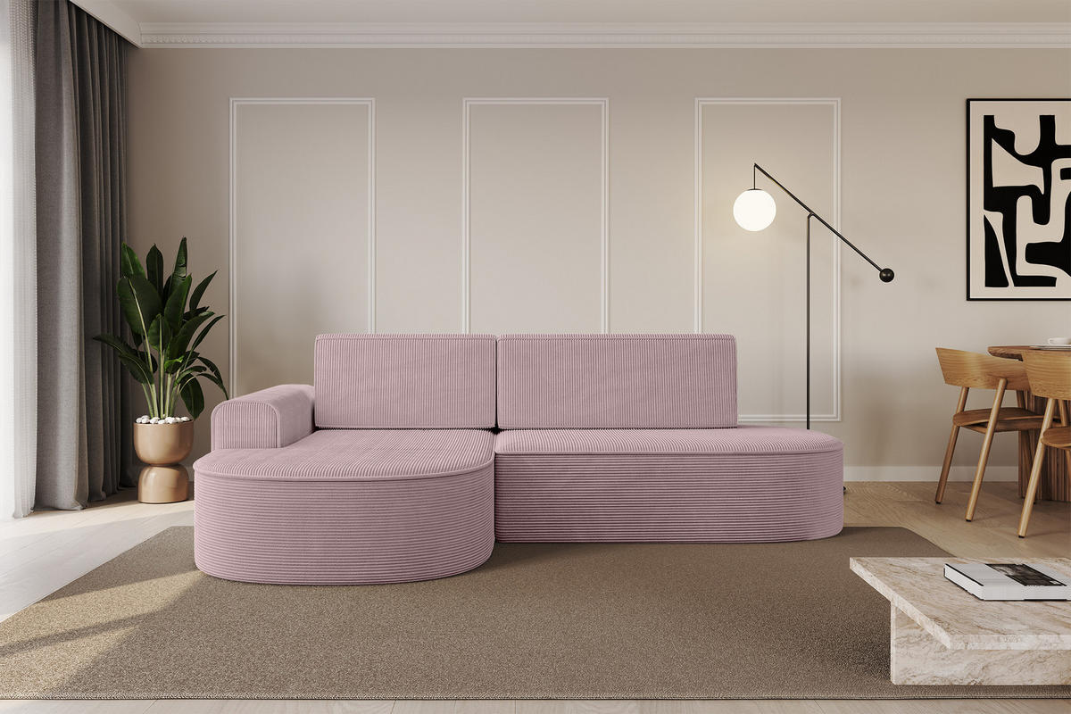 ECKSOFA mit Schlaffunktion und Bettkasten Ottomane Links MARI-L1-S - 283x167x73 cm Rosa Cord - Schwarz/Rosa, Holzwerkstoff/Kunststoff (283/167cm) - ALTDECOR