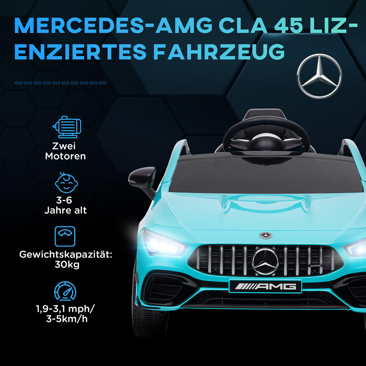 KINDER-ELEKTROAUTO DE-06076 fernsteuerbar mit LED und Hupe Hellblau - Hellblau, Kunststoff/Metall (110/61/45cm) - ComfortXL