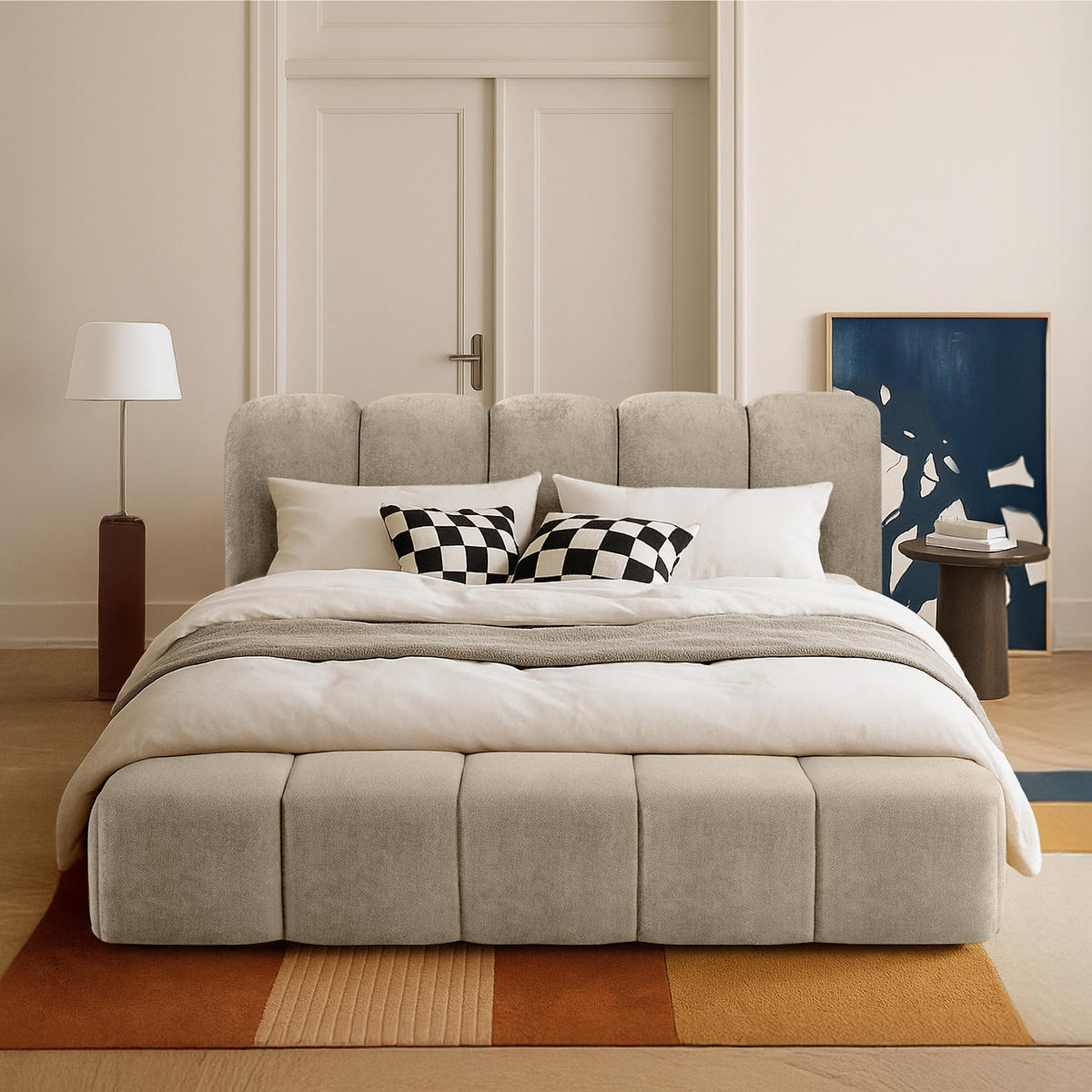 POLSTERBETT MERIDE Chenille, Graubeige - Beige/Schwarz, Holz/Textil (180/200cm) - KONSIMO®