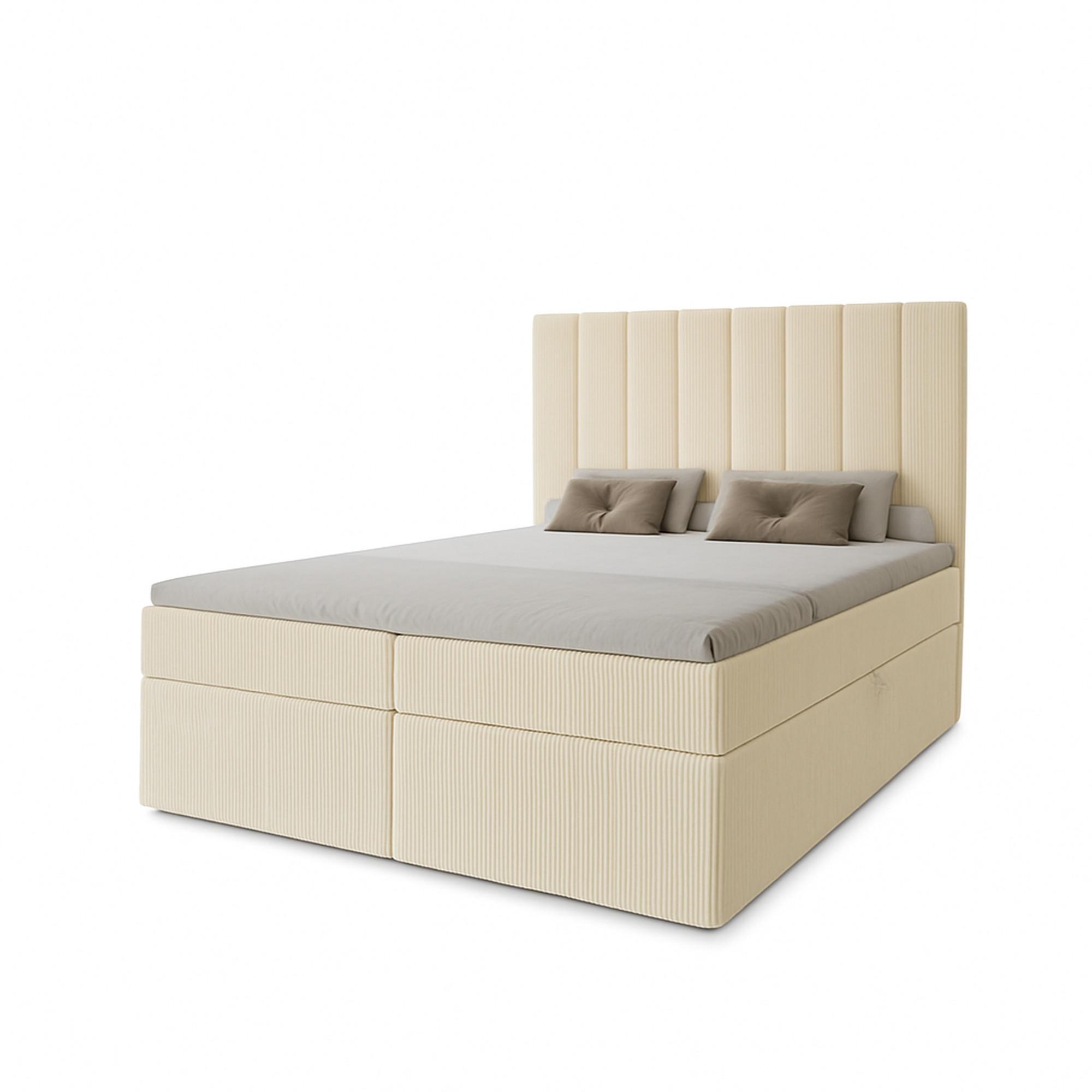 BOXBETT Nero mit 2 Bettkästen, 140x200, Hellbraun, Cordstoff, Doppelbett mit Bonell-Matratze - Beige, Holz/Kunststoff (140/200cm) - Marpur