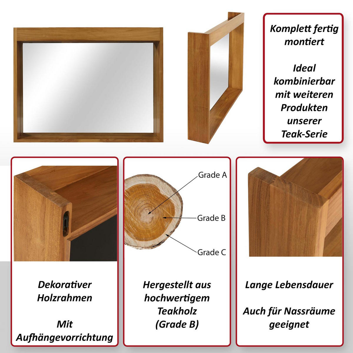 TEAK-WANDSPIEGEL Braun - Braun, Holz (100/77/14cm) - MCW