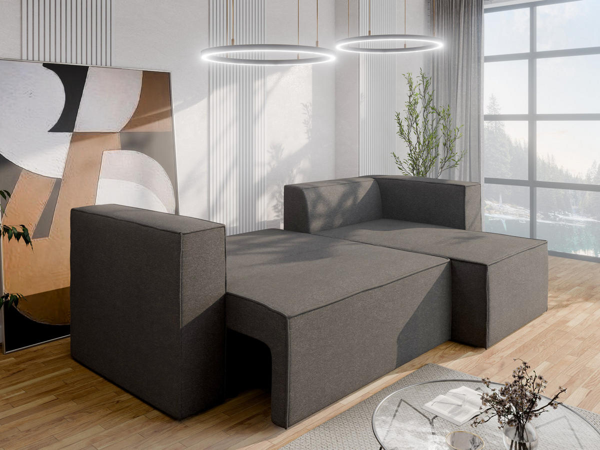 ECKSCHLAFSOFA AURIX Schlafsofa mit Bettkasten, Dunkelgrau - Dunkelgrau, Holz (150/244cm) - Panda Möbel