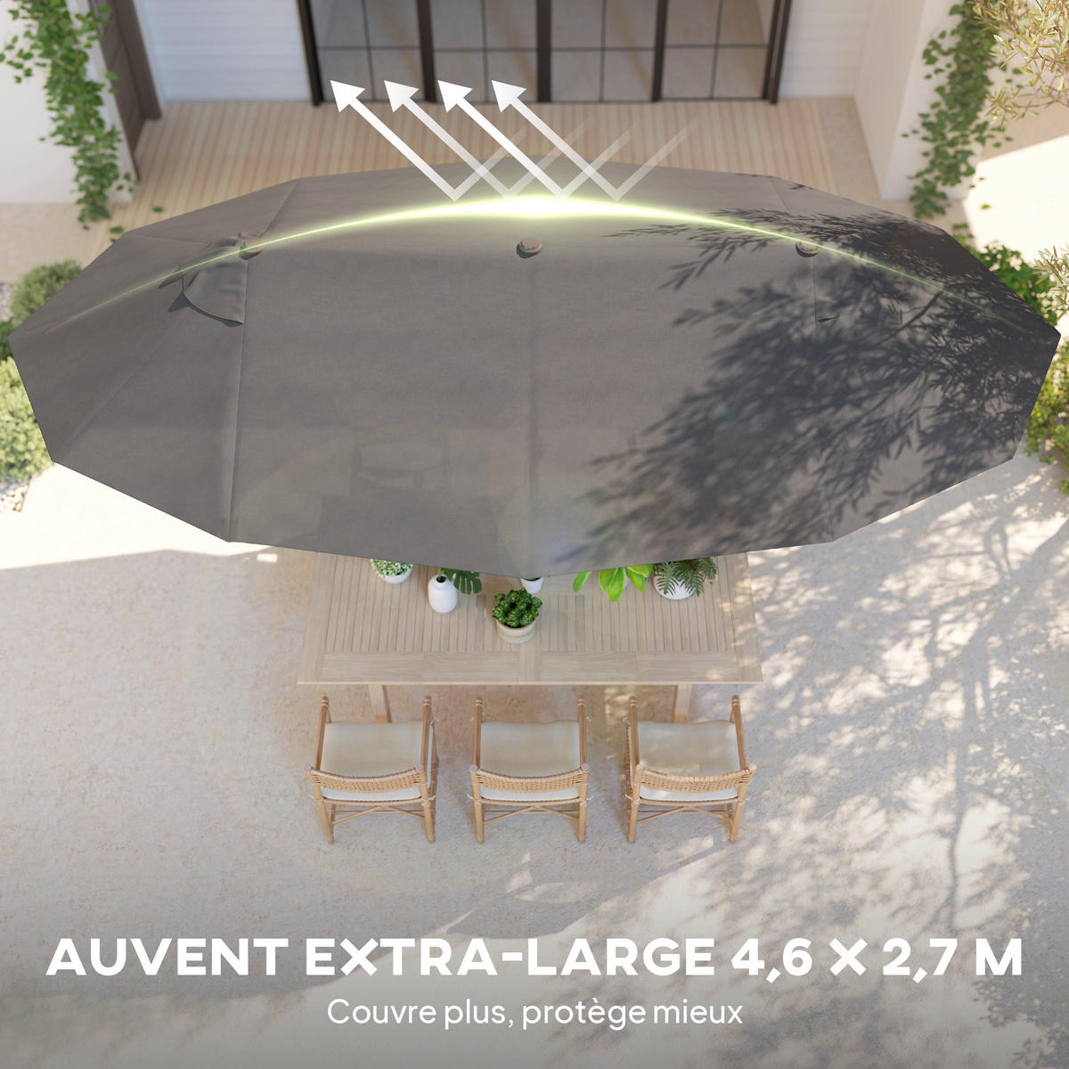 SONNENSCHIRM DE-11404 rechteckig, XXL, mit Kurbel Grau - Grau, Metall (270/460cm) - ComfortXL