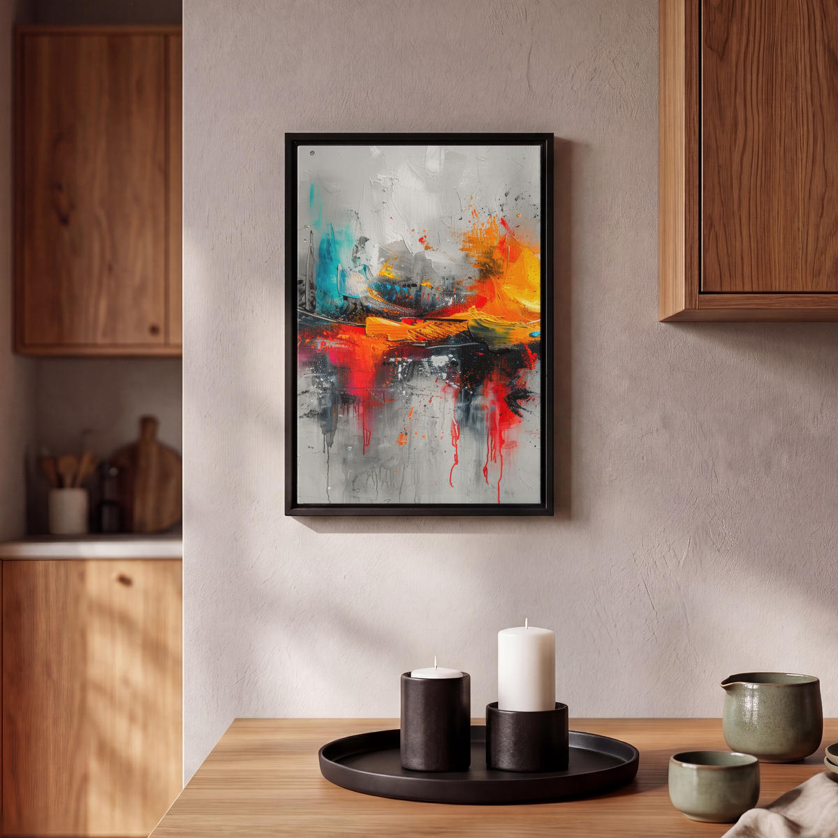 LEINWAND Bilder mit Rahmen - Moderne Kunst - Orange - Grau - Abstrakt - 20x30 - Hellgrau, Textil (20/30cm) - MuchoWow