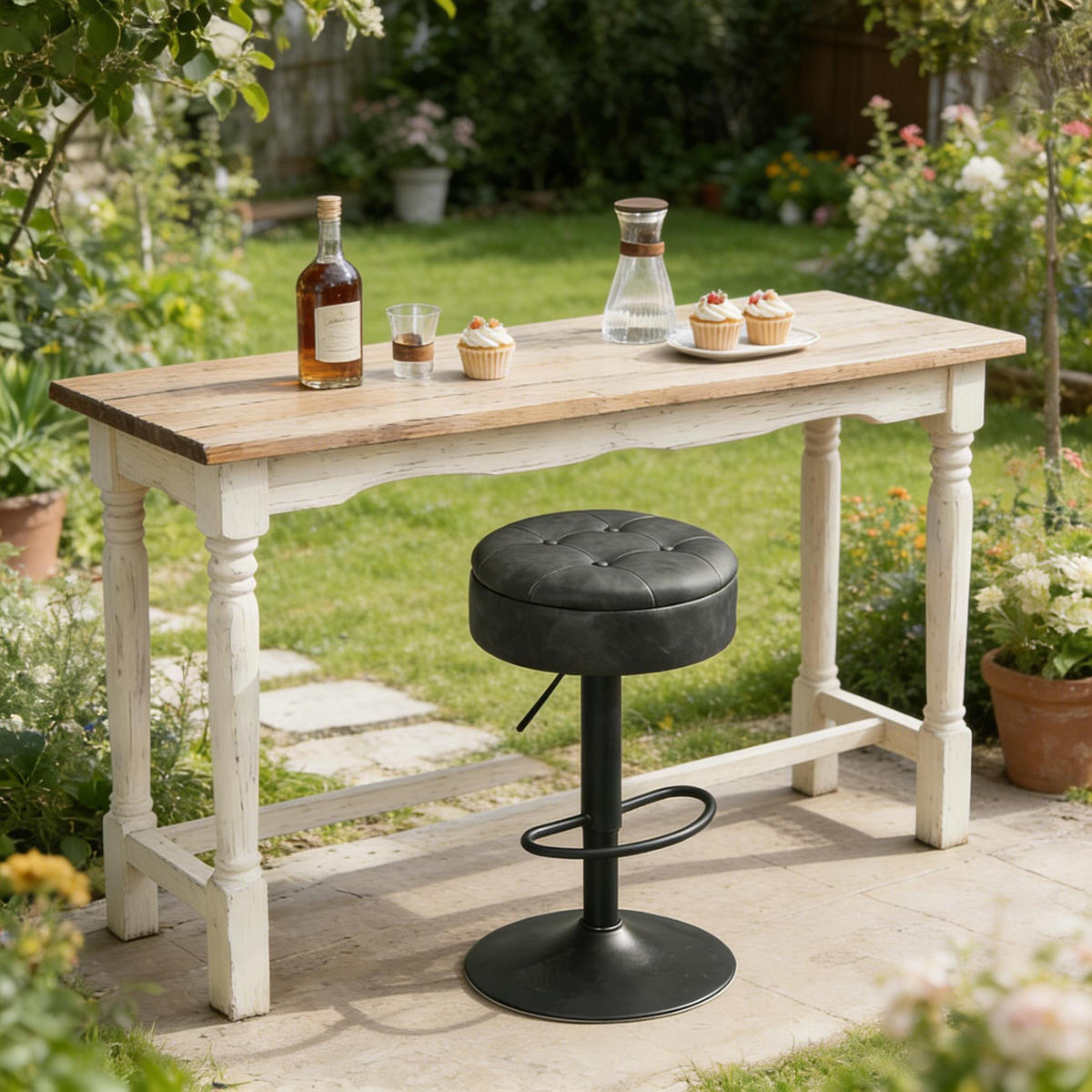 BARHOCKER 1er-Set Charcoal mit Aufbewahrungsraum Kunstleder & Höhenverstellbar - Anthrazit, Metall (39/79.5/39cm) - PANGIVO