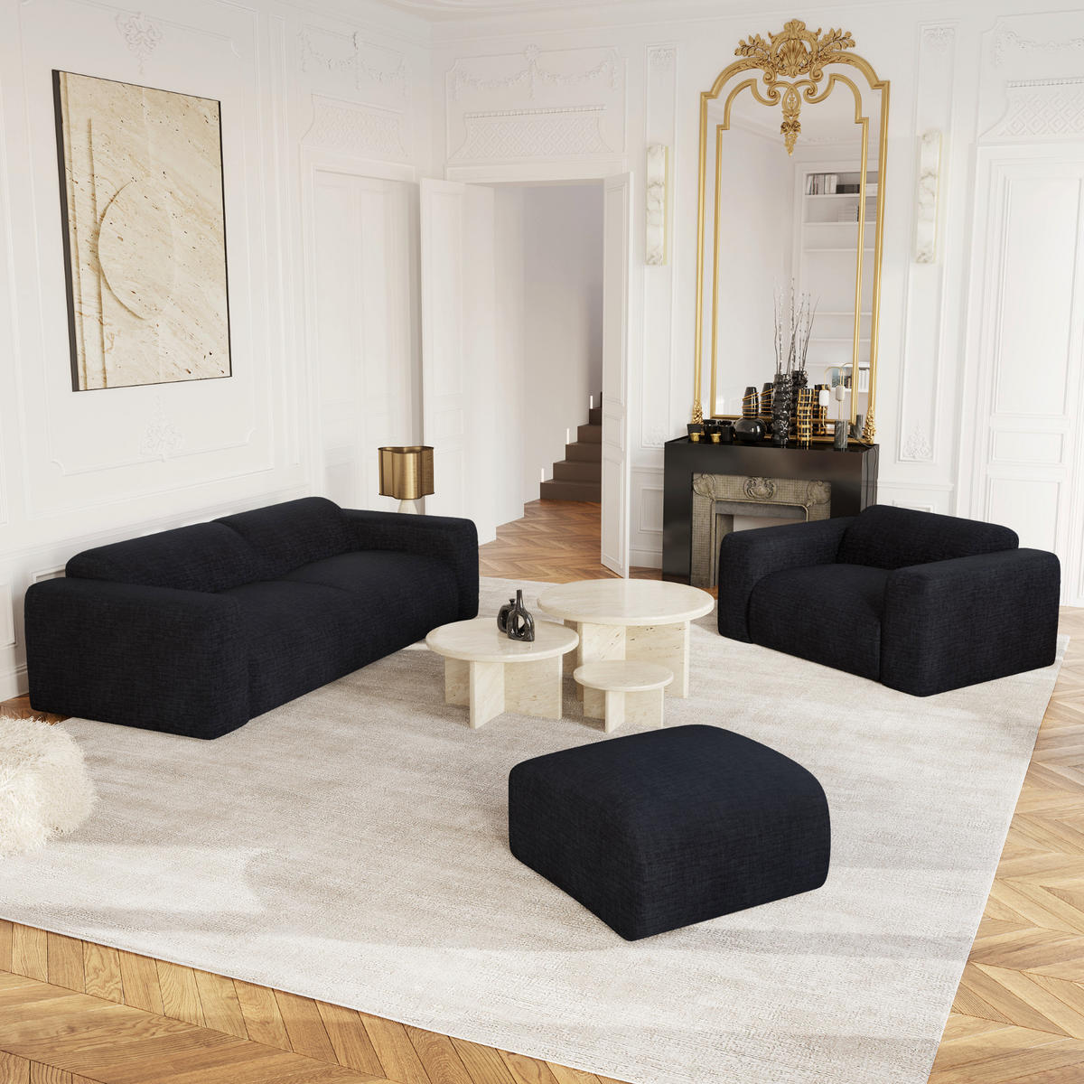 SOFA 4-Sitzer Texturierter Samt Anthrazit 240cm - Dunkelgrau/Anthrazit, Textil (240/73/97cm) - Sia Home