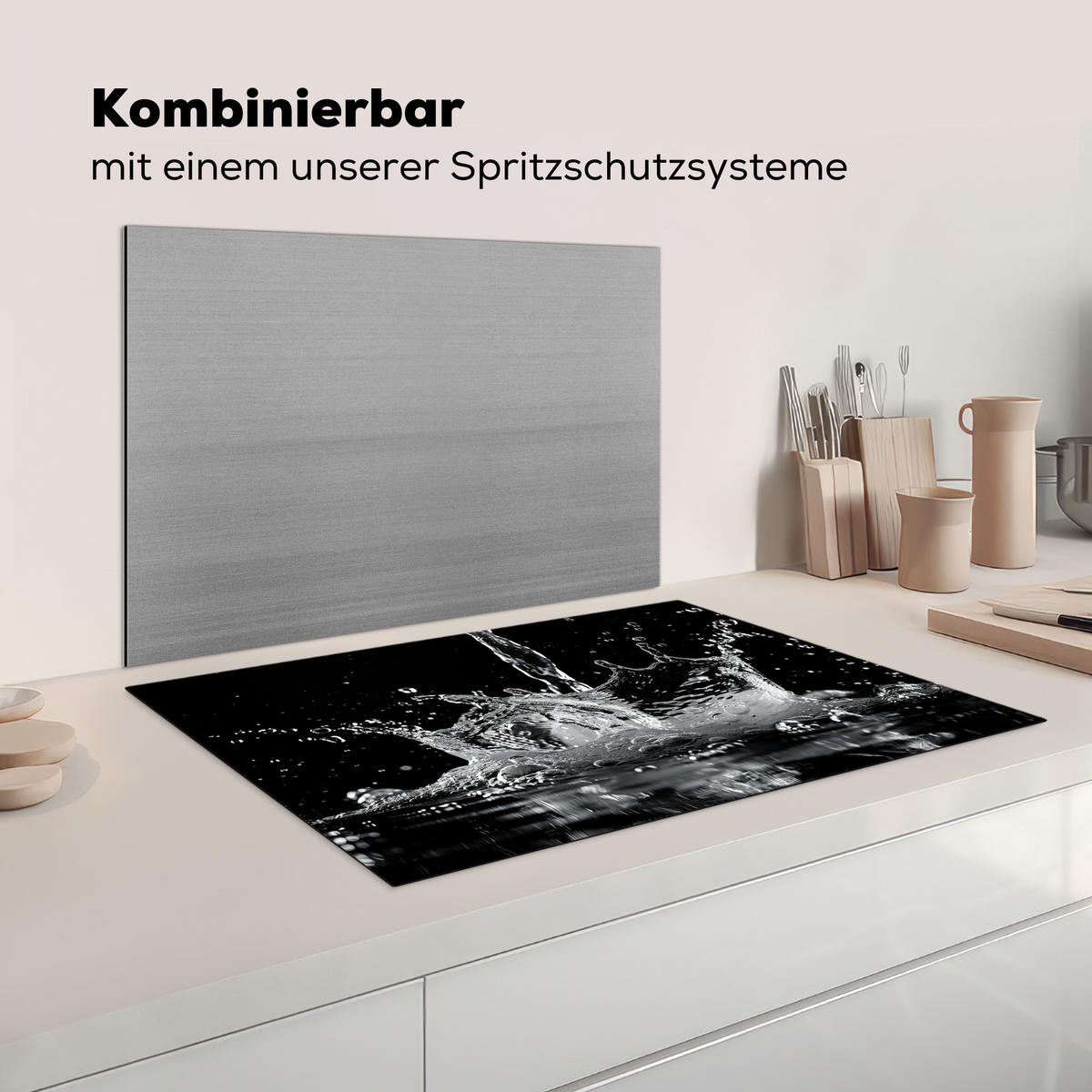 HERDABDECKPLATTE Wasser - Spritzwasser - Schwarz Ceranfeldabdeckung 80x52 cm - Schwarz, Kunststoff (80/52/0.2cm) - MuchoWow