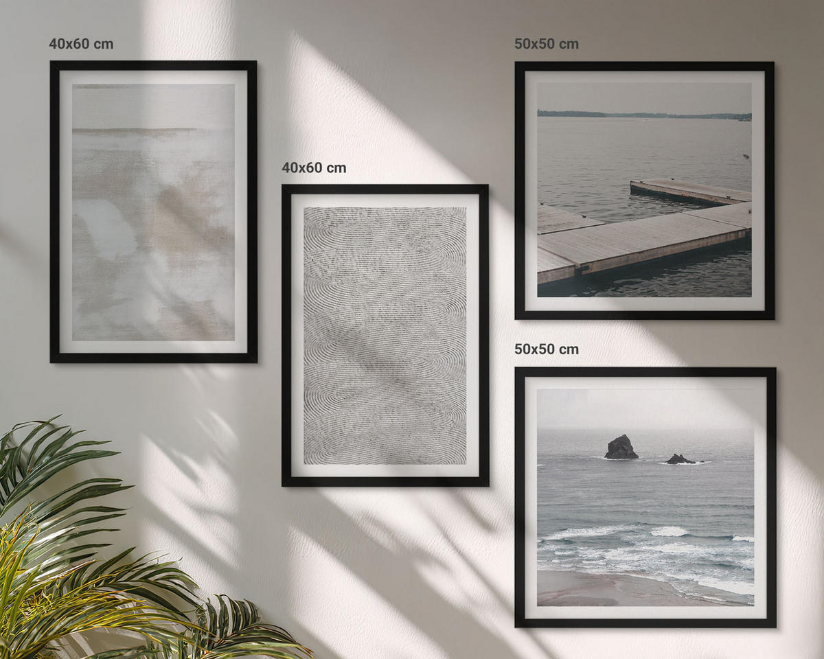 BILDER SET 4er Set - 50x50 cm & 40x60 cm Schwarzer Rahmen - Abstraktes Design, moderne Texturen - Schwarz, Kunststoff (50/50cm) - TULUP