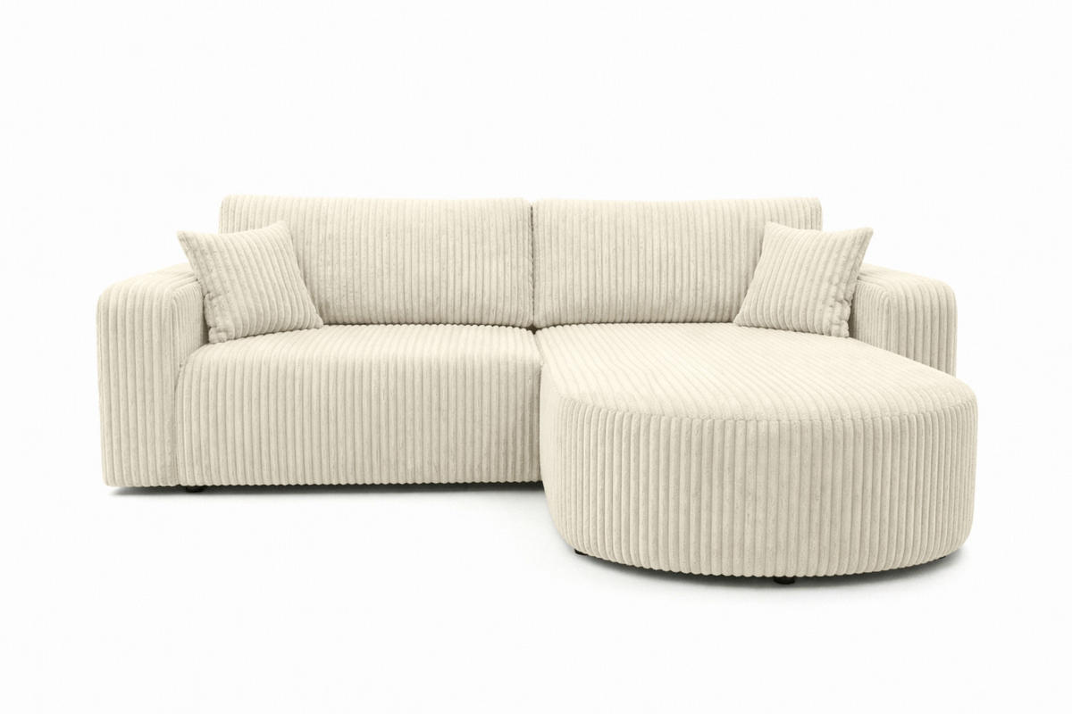 ECKSOFA Mit Schlaffunktion, Cordstoff Tilia, Ecru, Rechts, ROUND ONE - Ecru, Holz (244/175cm) - Kaiser Möbel
