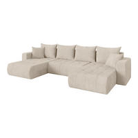 SEDACÍ SOUPRAVA DO U s funkcí spaní a úložným prostorem MILA-U 378x194x86 béžová manšestr - černá/béžová, kompozitní dřevo/textil (378/86/194cm) - ALTDECOR