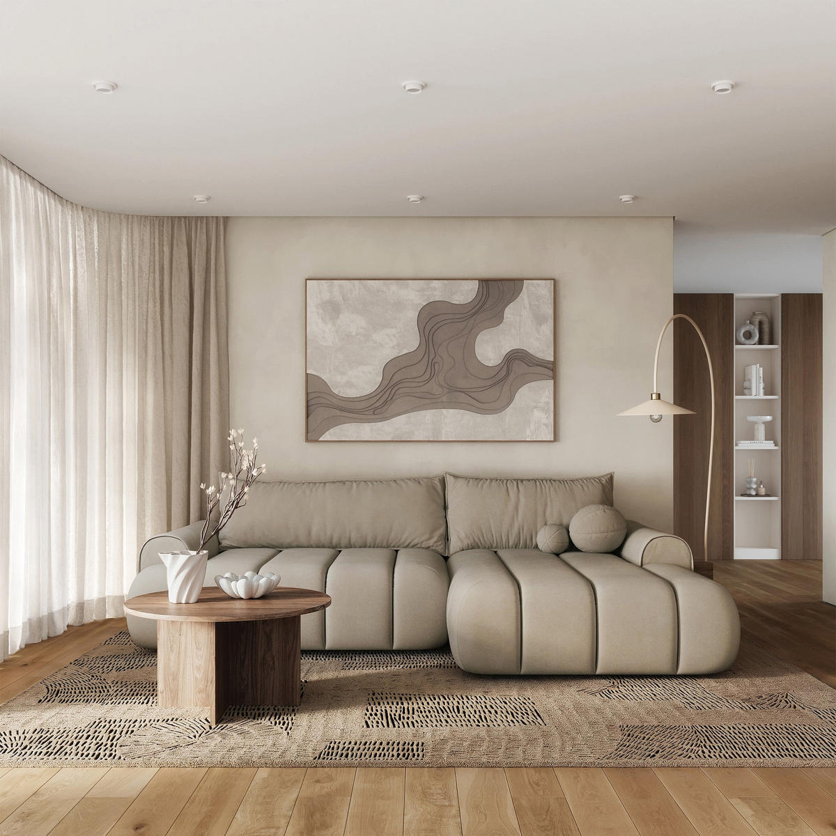 ECKSOFA Dandelino Beige mit Velours-Bezug, rechts - Beige/Schwarz, Kunststoff/Textil (172/271cm) - Selsey