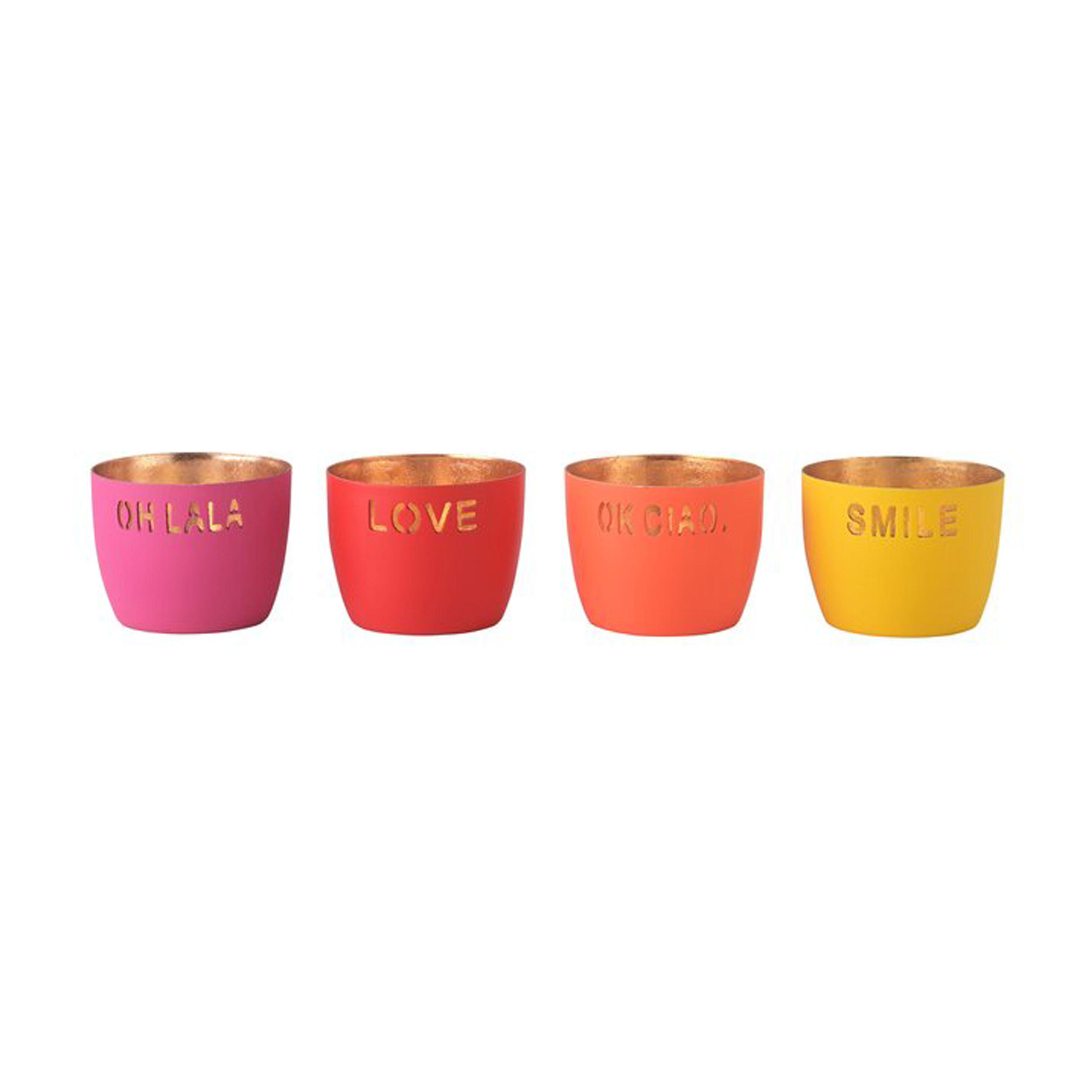 TEELICHTHALTER Madras Neon XS, 4er Set, Eisen, Gelb / Orange / purple / Rot, H 4.5 cm - Multicolor, Metall (6cm) - Gift Company