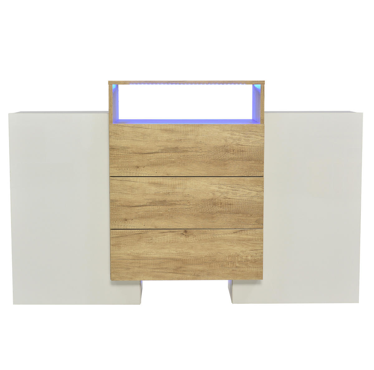 SIDEBOARD 140/30/77,5 cm aus MDF mit LED-Beleuchtung Weiß/Holzfarben - Naturfarben, Holzwerkstoff (140/77/30cm) - Modenvie