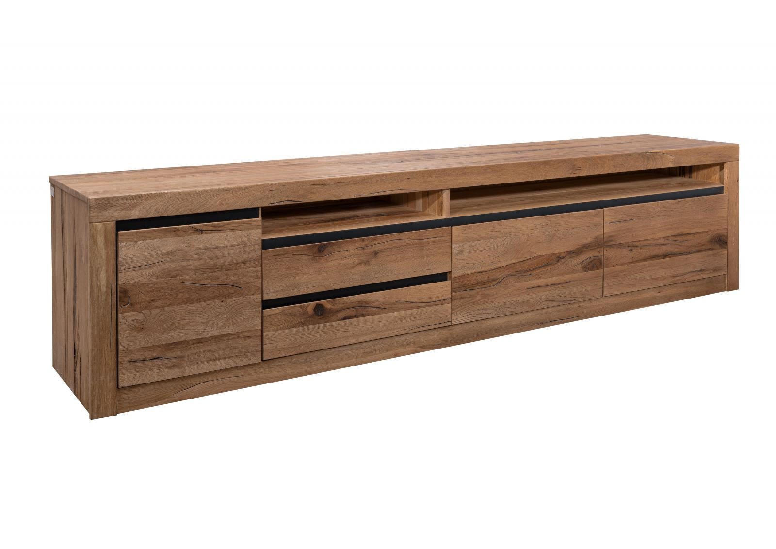 TV-BOARD Wild-/Zerreiche 260x50x60 tabacco brown geölt MONTREUX #241 - Braun, Holz (50/60/260cm) - Massivmoebel24