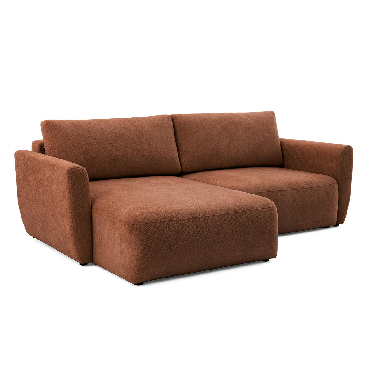 ECKSOFA BELLA L Links mit Schlaffunktion 140x205 Velours Rostbraun - Rostfarben/Schwarz, Holz/Kunststoff (230/165cm) - Muffo