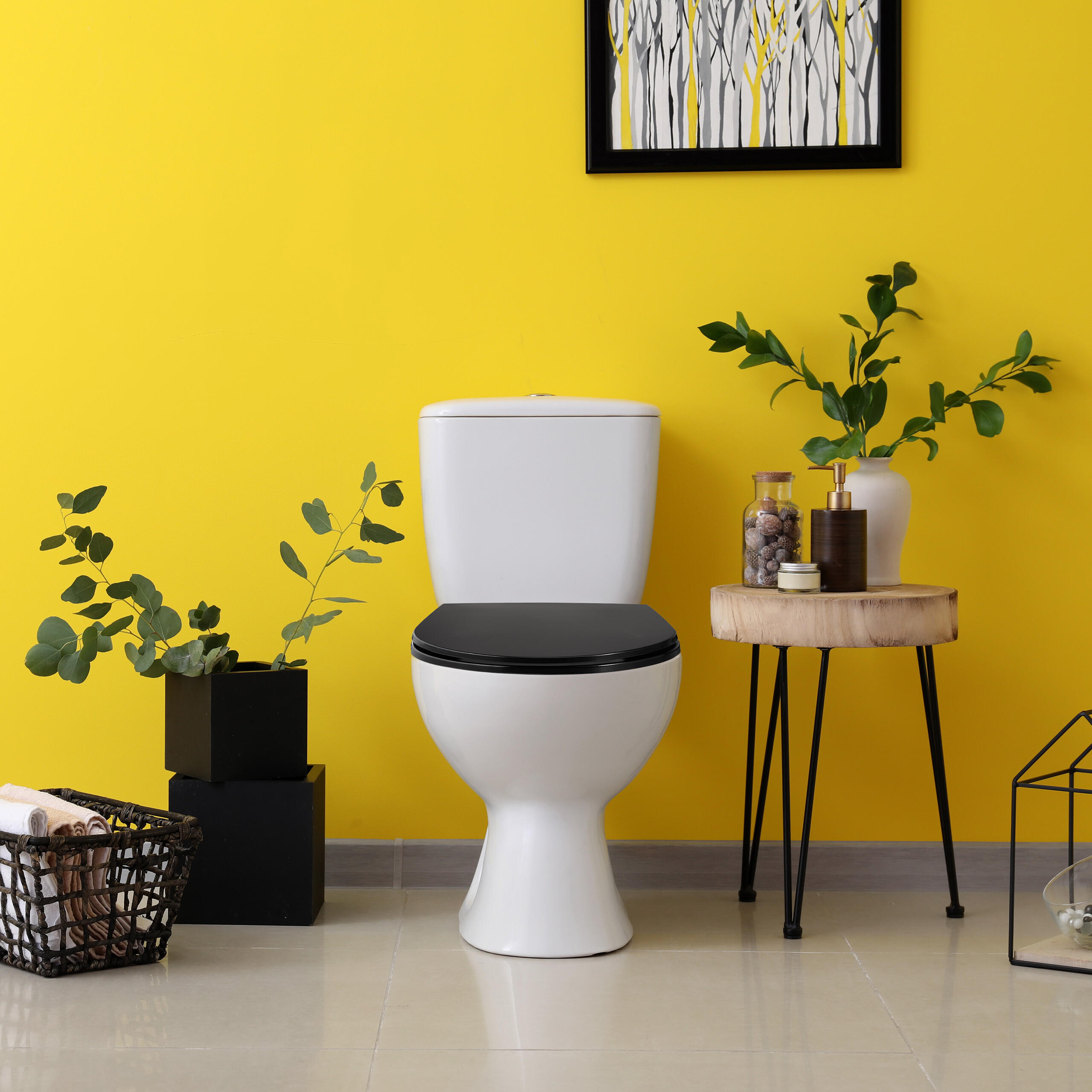 TOILETTENDECKEL - Schwarz, Kunststoff/Metall (36/4/45cm) - Relaxdays