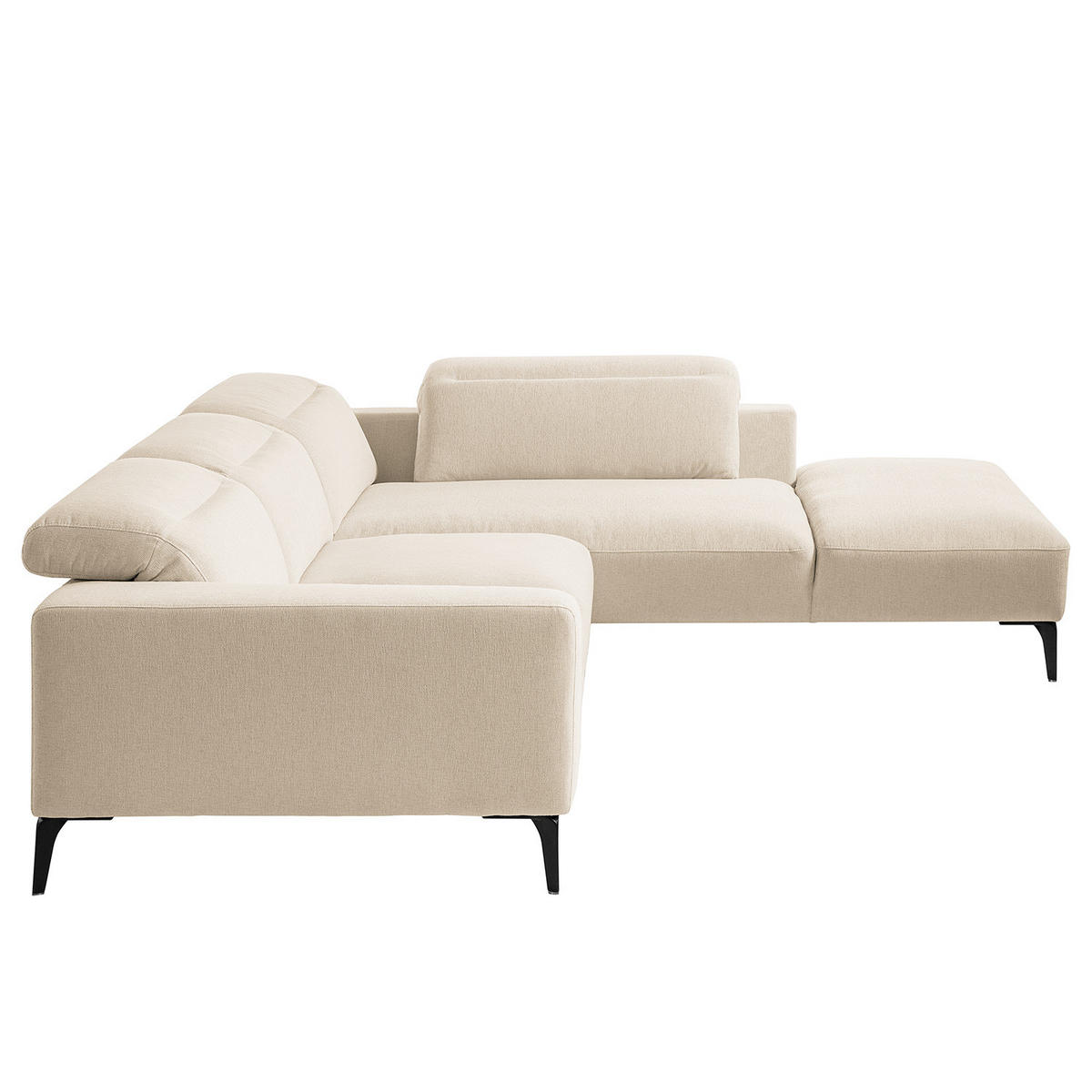 ECKSOFA mit Ottomane - Beige/Schwarz, Textil/Metall (263/238cm) - home24