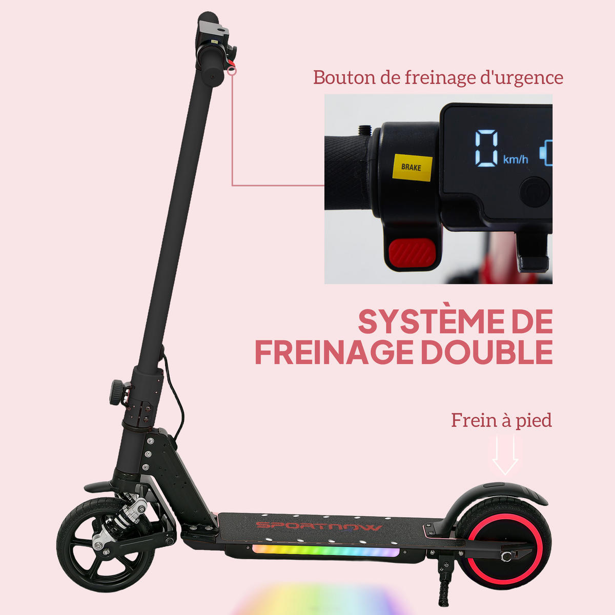 KINDERSCOOTER DE-16987 klappbar 120 W 10 km/h Pink - Schwarz, Metall (78/32/92cm) - ComfortXL