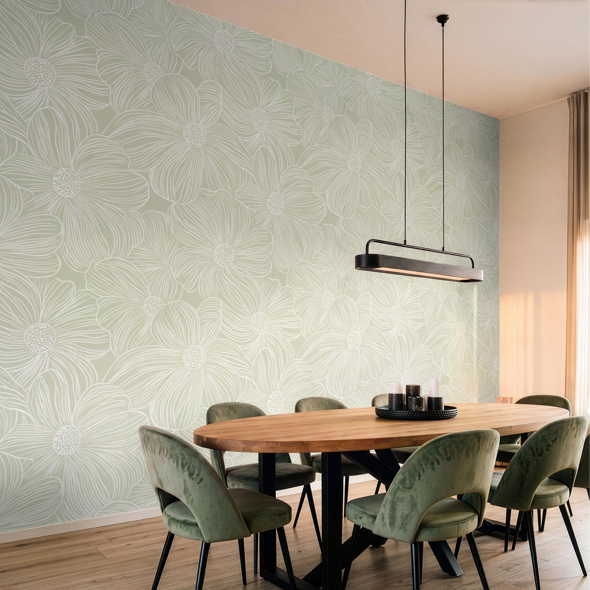 TAPETE - Gelassenheit - Blumen - Grün - 400x300 cm - Salbeigrün, Papier (400/300cm) - OnlyWow