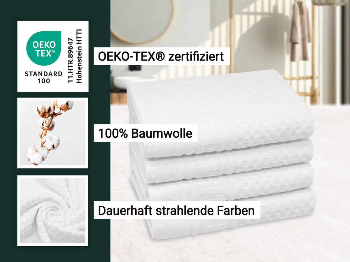 HANDTÜCHER, 4er-Set, 50x100 cm, 100% Baumwolle, Weiß - Weiß, Textil (50/100cm) - Zollner