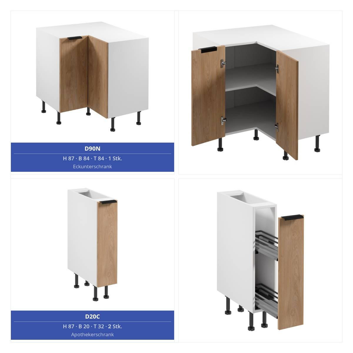 WINKELKÜCHE 385 x 285 cm - Sorento KS11-M385 - in Sonoma Eiche / Weiß - Schwarz/Weiß, Holz/Metall (670/247/58cm)