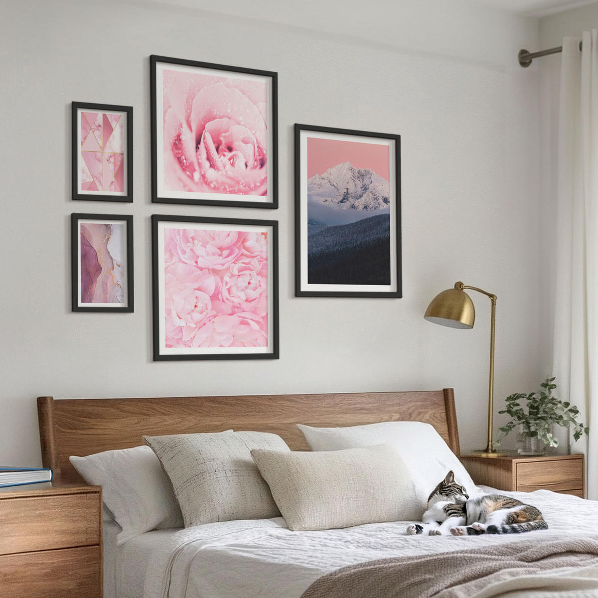BILDER SET 5er Set - 50x50 cm & 20x30 cm & 40x60 cm Schwarzer Rahmen - Abstraktionen dekorativer Malerei - Schwarz, Kunststoff (40/60cm) - TULUP