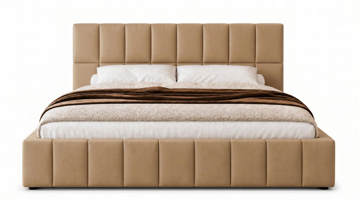 POLSTERBETT 200x200 cm, Alma, Doppelbett mit Bettkasten, Lattenrost aus Holz, Velourstoff, Beige - Beige, Holz/Textil (200/200cm) - Marpur