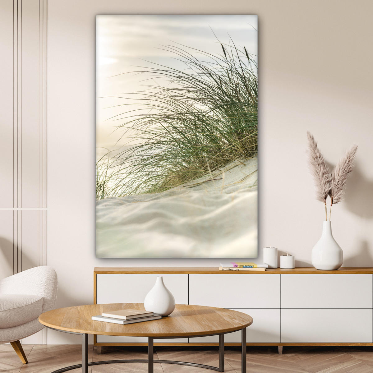 LEINWANDBILD Dünen mit Strandhafer in der Sonne des Nationalparks Schleswig-Holsteinisches Wattenmeer Deko Groß 90x140 cm - Creme, Textil (90/140cm) - MuchoWow