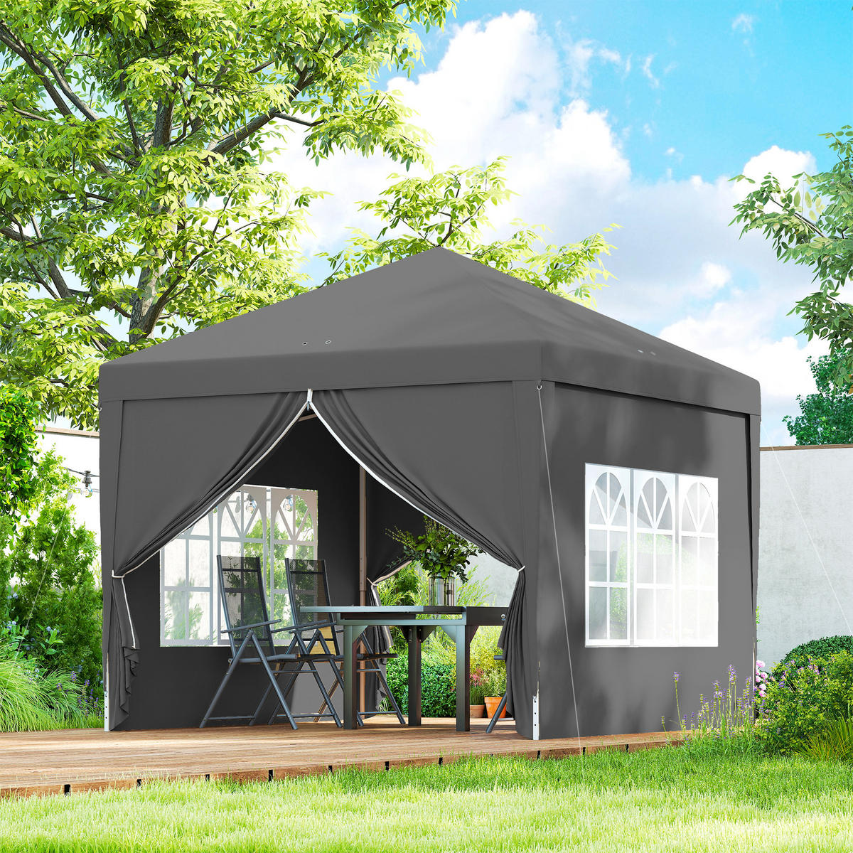 PAVILLON ca.3x3m, wasserabweisend Stabil Winterfest Pop-up Faltpavillon Grau - Grau, Textil/Metall (295/258/295cm) - Outsunny