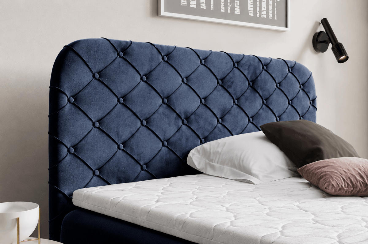 BOXSPRINGBETT 180x200 Elara, Chesterfield, 15 cm Beine, Matratze, Marineblau - Dunkelblau, Holz/Textil (180/200cm) - Emporius