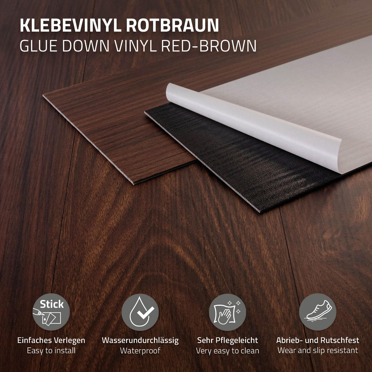 VINYLBODEN selbstklebend 4,46m²/32 Dielen Rot-Braun Nuss - Dunkelbraun, Kunststoff (91.5/15.3/0.2cm) - ML-DESIGN