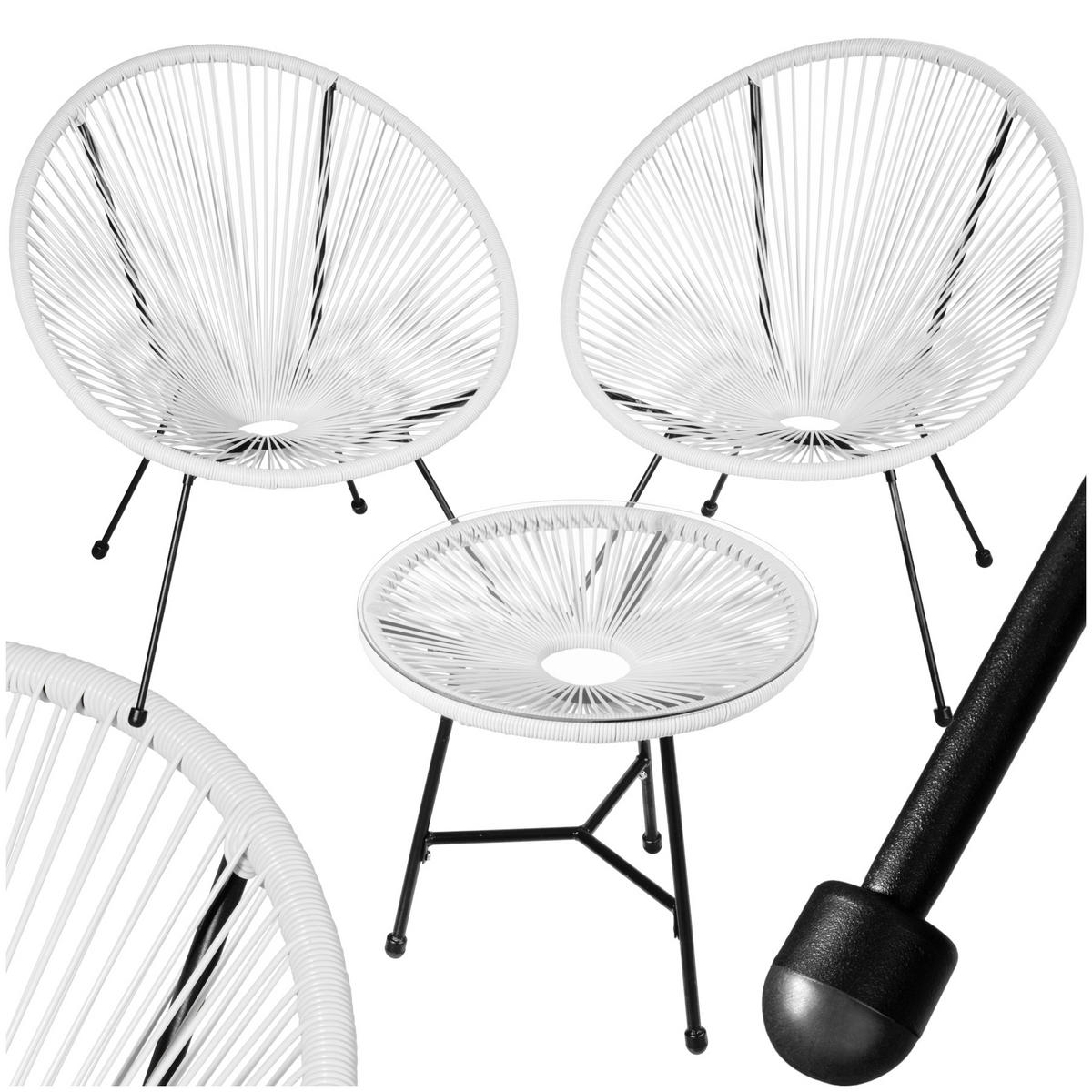 GARTENSTUHL 2er Set Santana mit Tisch, Belastbarkeit Stuhl 120 kg, weiß - Weiß, Kunststoff - tectake