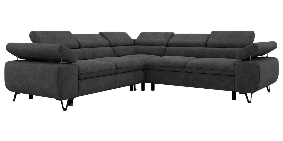 ECKSOFA QUADRO L - Dunkelgrau Stukture - Rechts Seite - Dunkelgrau/Schwarz, Textil/Metall (269/269cm) - MKS