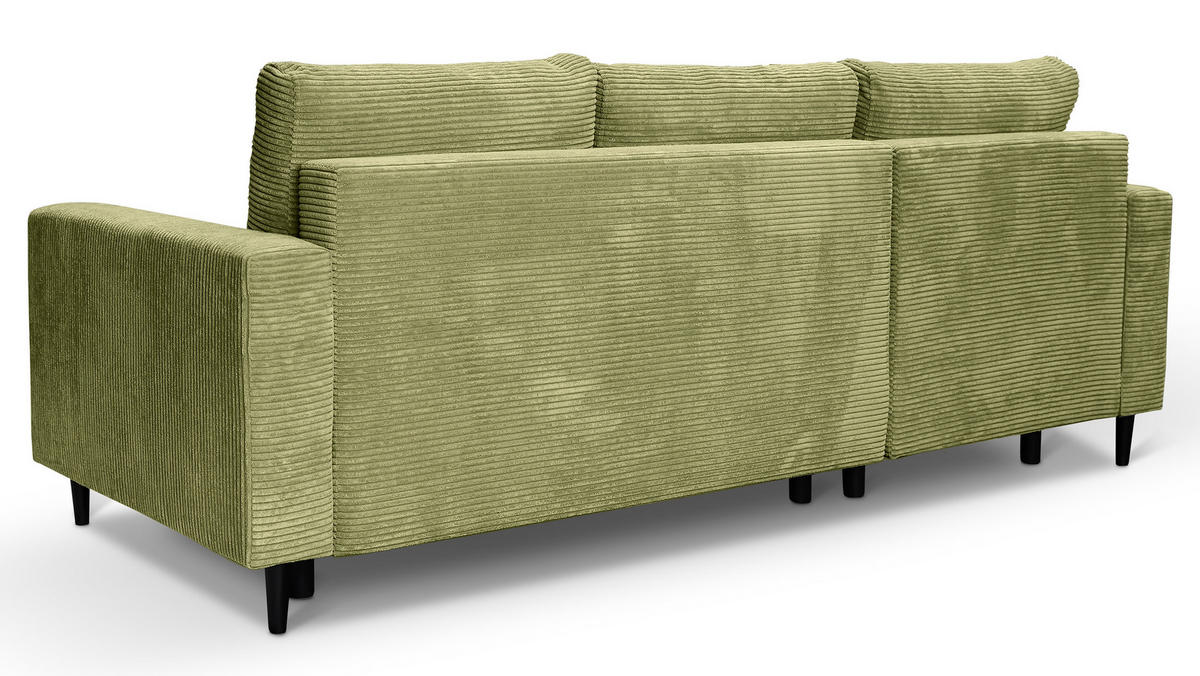 ECKSOFA Nalika Pistaziengrün mit Cordbezug - Schwarz/Hellgrün, Holz/Textil (230/143cm) - Selsey