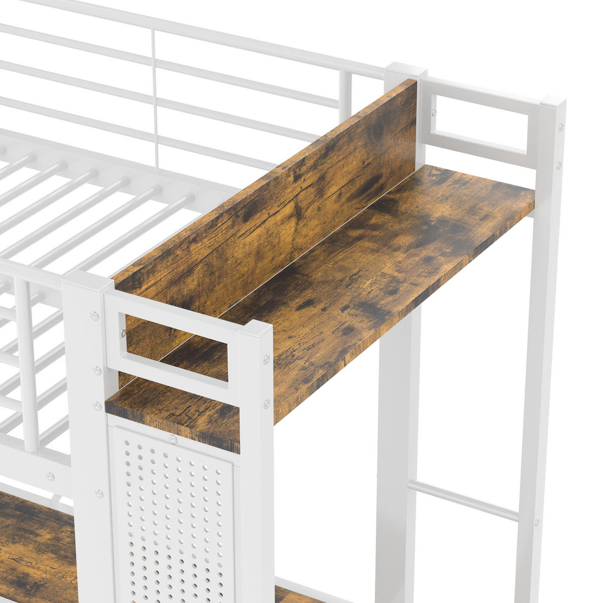 HOCHBETT 90/200 cm in Weiß mit Schreibtisch und LED-Beleuchtung - Weiß, Metall (90/200cm) - Flora Grace