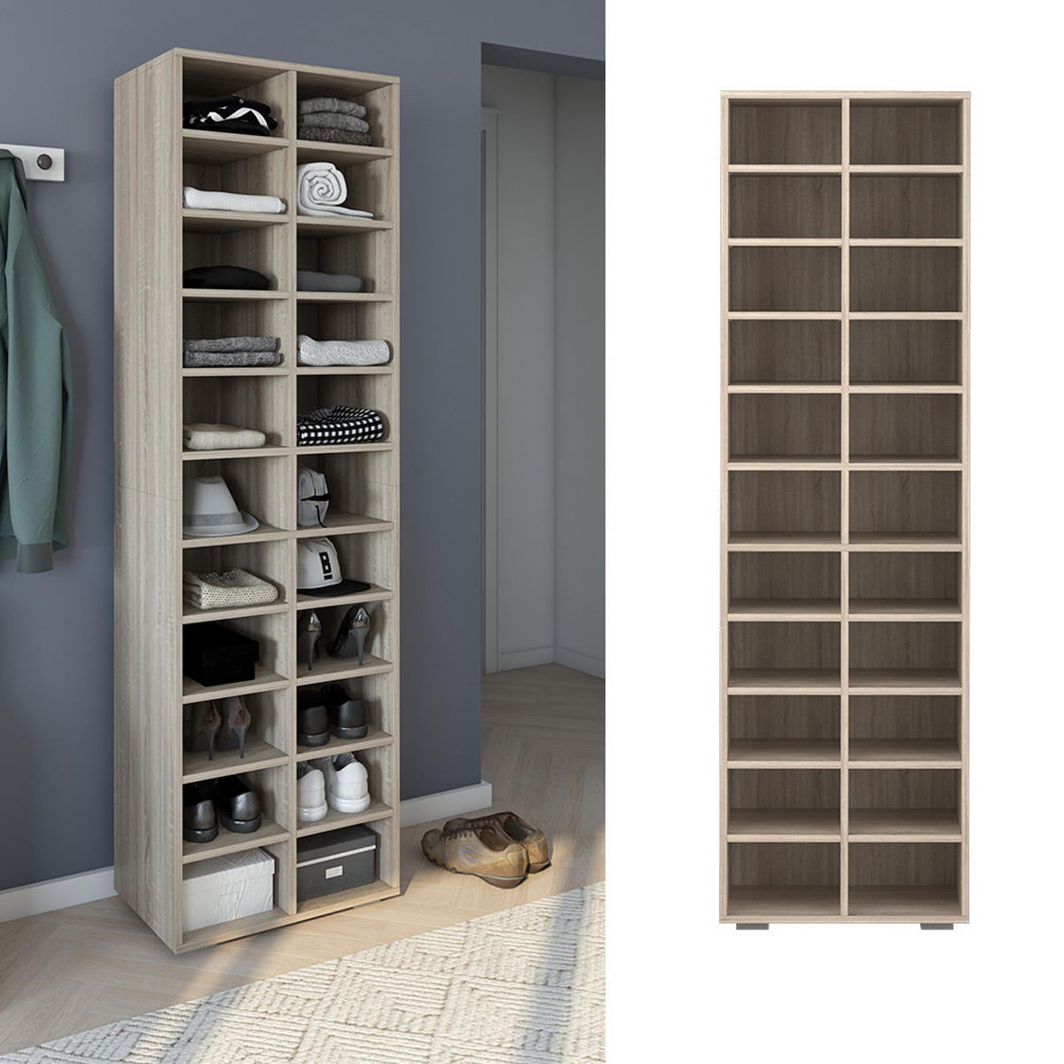 SCHUHSCHRANK Paris Sonoma 52.4 x 183.3 cm 22 Fächer - Sonoma Eiche, Holzwerkstoff (52.4/183.3/33.3cm) - Vicco