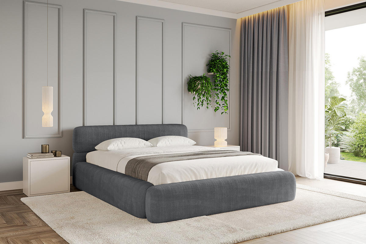 POLSTERBETT mit Bettkasten und Lattenrost, Bett mit Matratze H3/H4 - ENORA-V1 180x200 Dunkelgrau - Anthrazit, Holzwerkstoff/Textil (180/200cm) - ALTDECOR