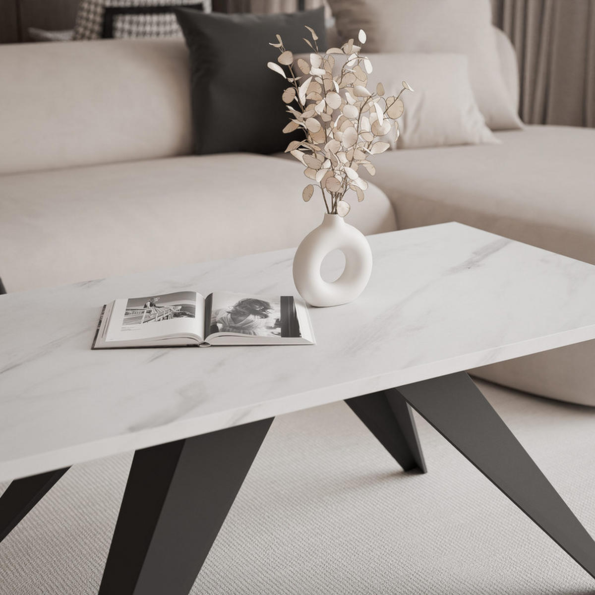COUCHTISCH AIRA 120/60/48 cm Rechteckig, Schwarz/Bianco - Schwarz/Weiß, Metall (60/120/48cm) - Idohome
