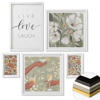 WANDBILDER 5er-Set - 50x50 cm & 20x30 cm & 40x60 cm Weißer Rahmen - Boho-Pflanzenmuster - Weiß, Kunststoff (40/60cm) - ArtPrintCave