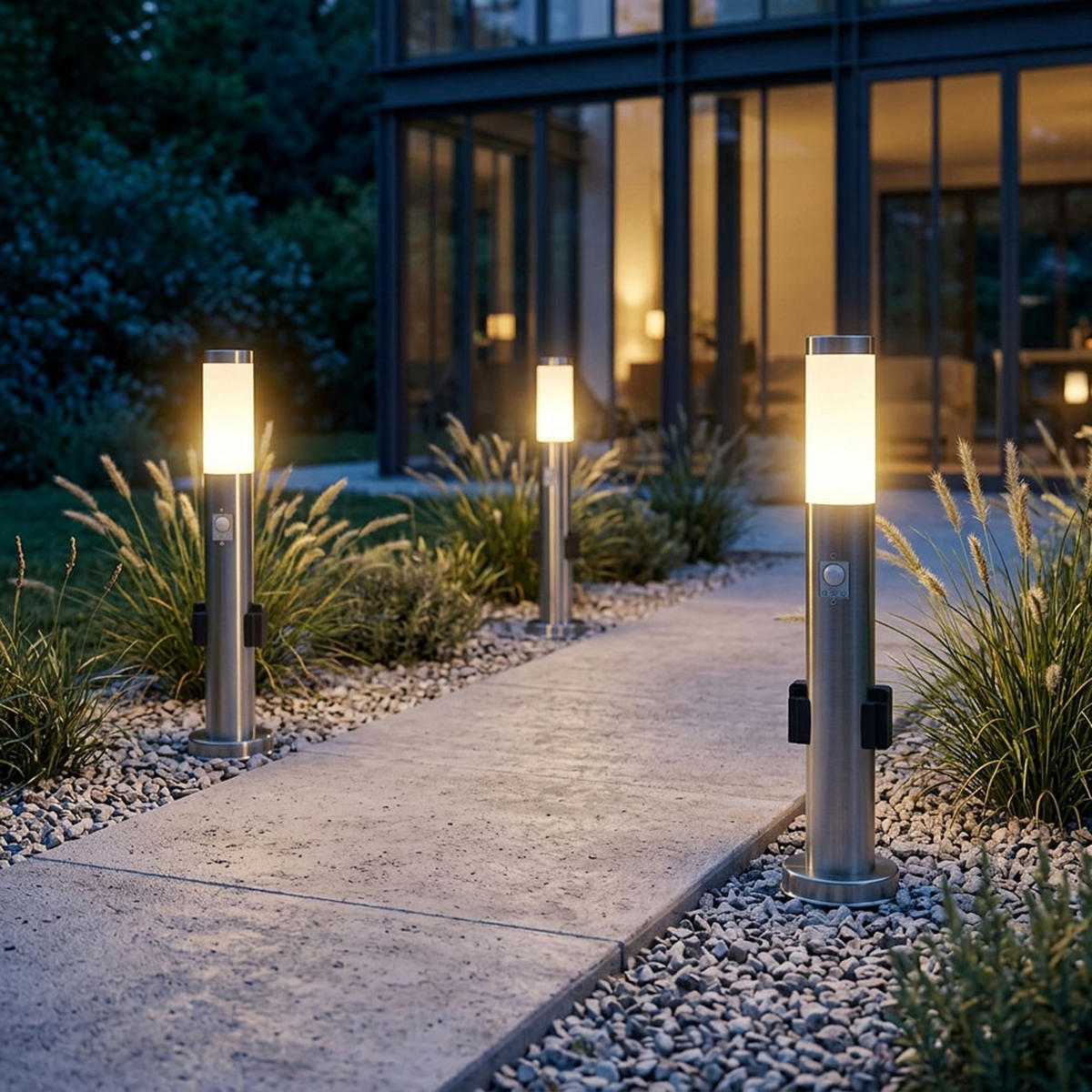 LED STEHLEUCHTE BOSTON Edelstahl Silber - Silberfarben, Kunststoff (7.6/7.6/60cm) - Globo Lighting