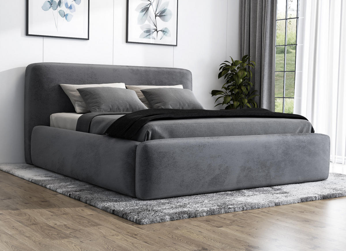 POLSTERBETT LUMO 90x200 Dunkelgrau - Dunkelgrau, Textil (90/200cm) - A&J MöbelLand