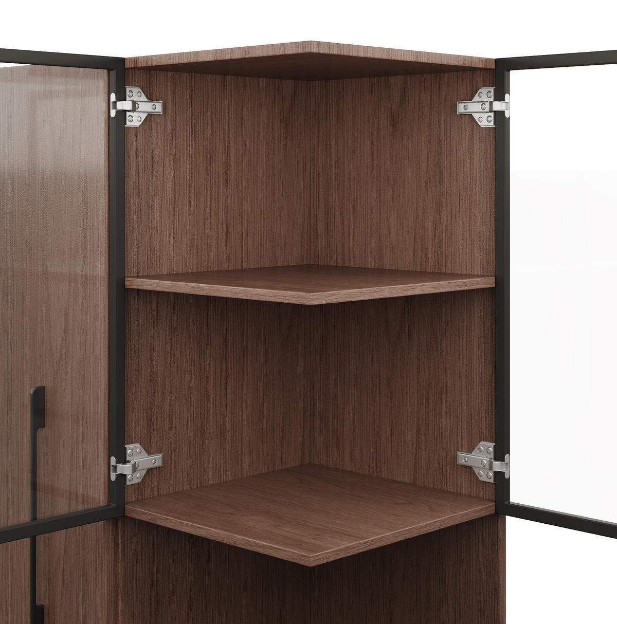 VITRINE 70/38/160 cm aus MDF und Glas mit LED-Beleuchtung und ausziehbaren Seitenregalen Walnussfarben - Walnussfarben, Holzwerkstoff (70/160/38cm) - Modenvie