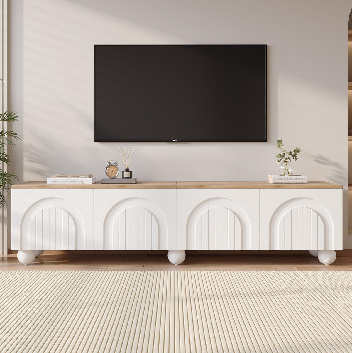 TV-ELEMENT mit 4 Türen 180 x 40 x 45 cm Weiß Holzoptik - Weiß, Holzwerkstoff (40/45/180cm) - Beauniv