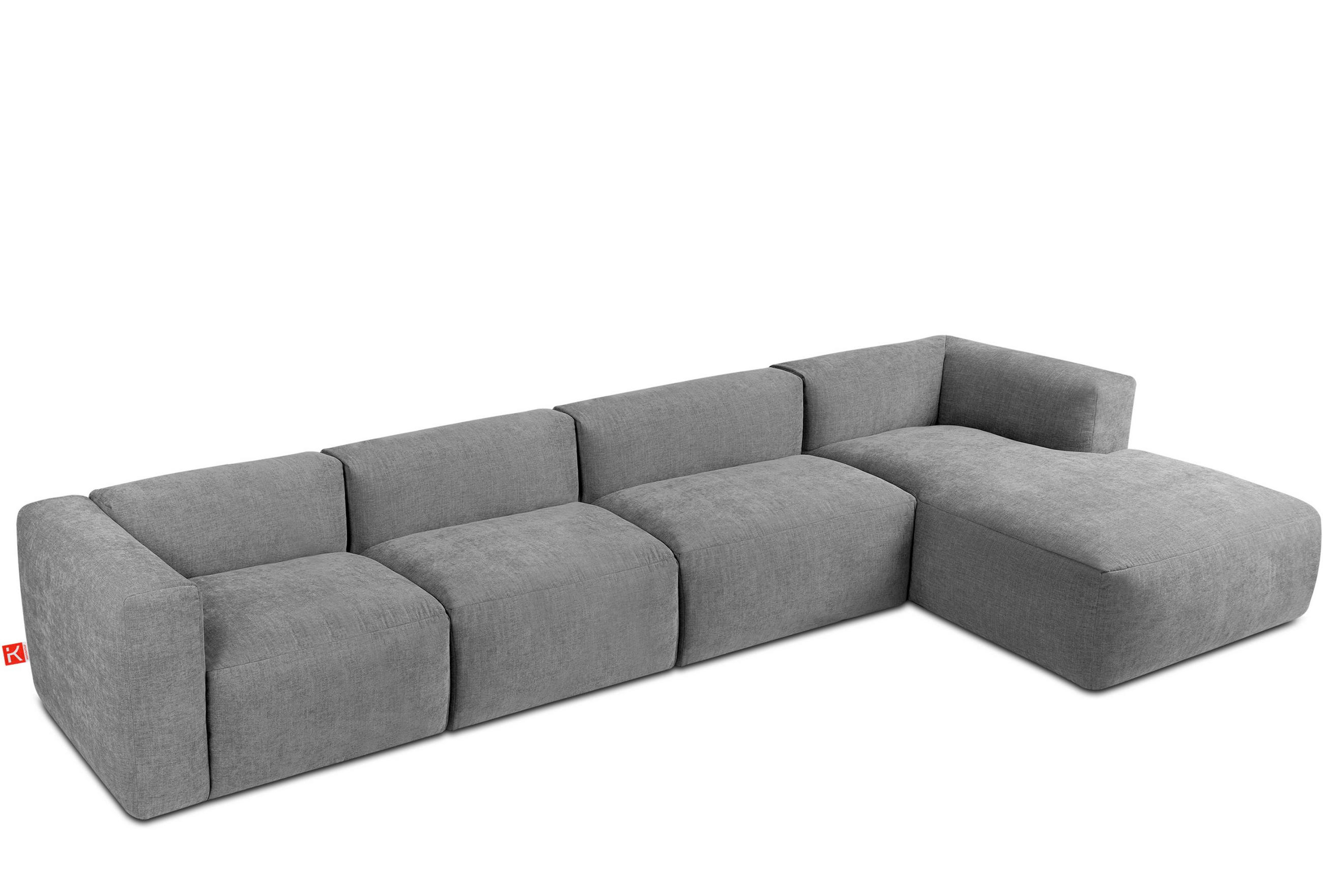 ECKMODULSOFA-RECHTS BUFFO 6-Sitzer mit extrem weicher Sitzfläche, Gewebestoff, aschgrau - Hellgrau, Textil (377/180cm) - KONSIMO®