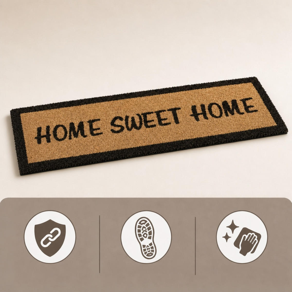 ROHOŽKA Přírodní kokos nápis Home Sweet Home 75x25 cm - světle hnědá, textil/plast (75/25cm) - Relaxdays