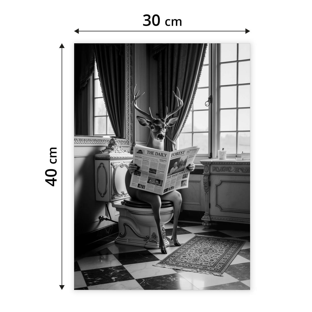 POSTER für Badezimmer WC HIRSCH in der Toilette Schwarz-Weiß Abstraktion 30x40cm - Schwarz/Weiß, Papier (30/40/1cm) - Muralo